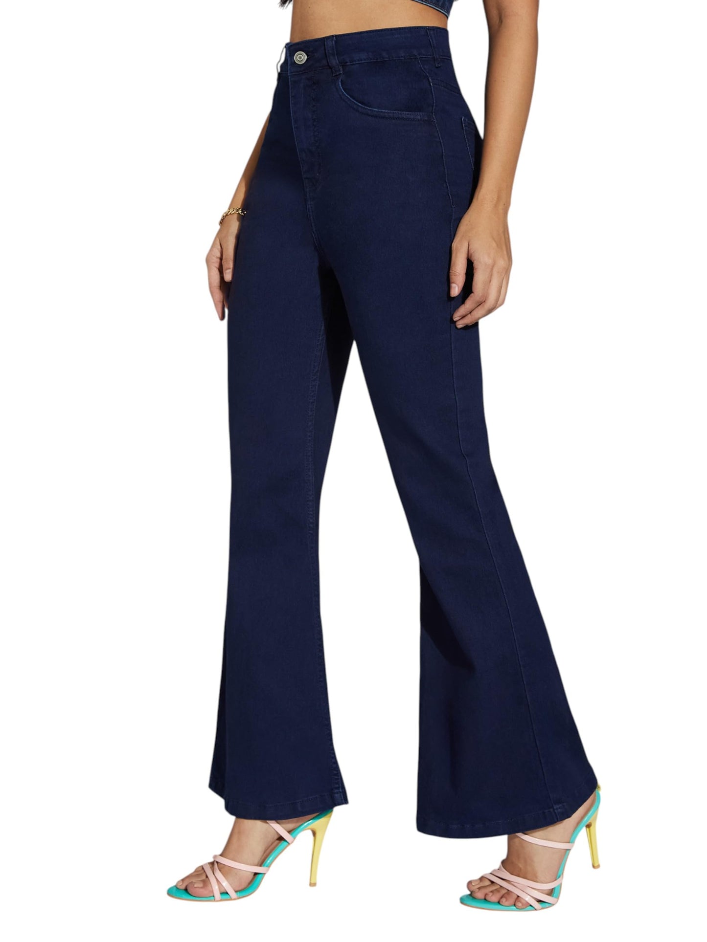 Miss Chase Women's Bootcut High Rise Clean Look Regular Length Stretchable Shaping Denim Jeans (MCAW25DEN62-54-229-38, Royal Blue, 38)