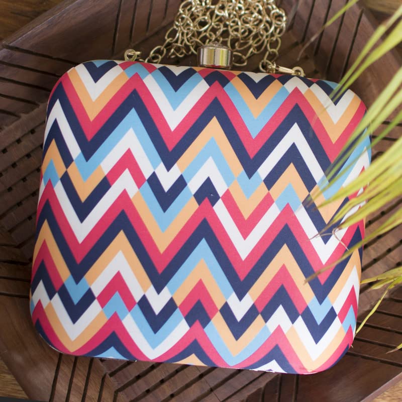 Artklim Multi-Color Zig Zag Printed Clutch