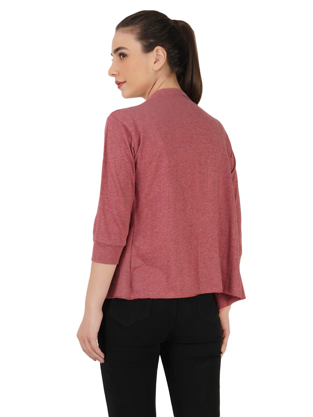 Amazon Brand-Nora Nico Women's Cotton Red Melange Waterfall Shrug, Small