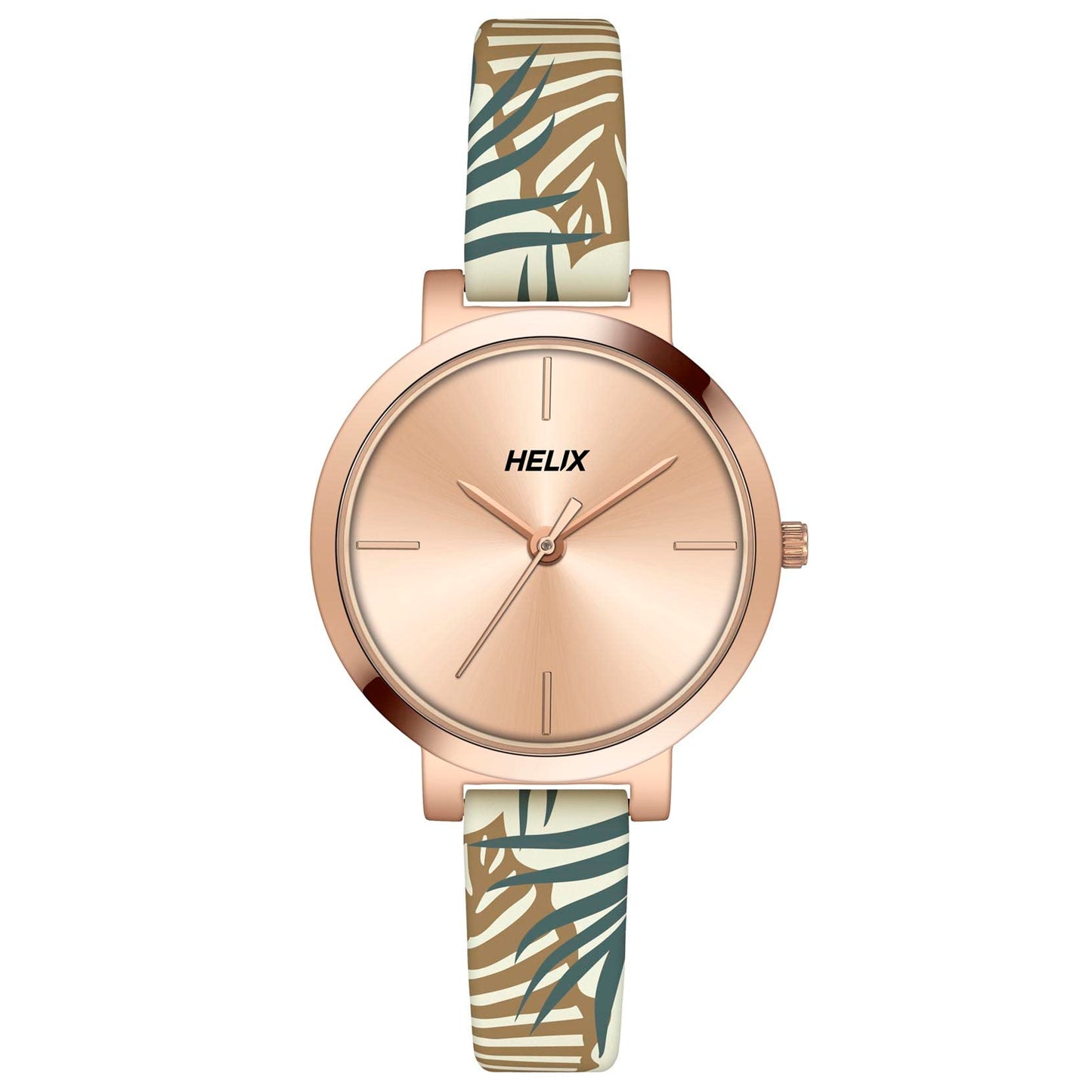 Helix by Timex Analog Watch for Women with Rose Gold Round Dial & Printed Leather Strap Band Water Resistant Women's Wrist Watches - TW041HL15