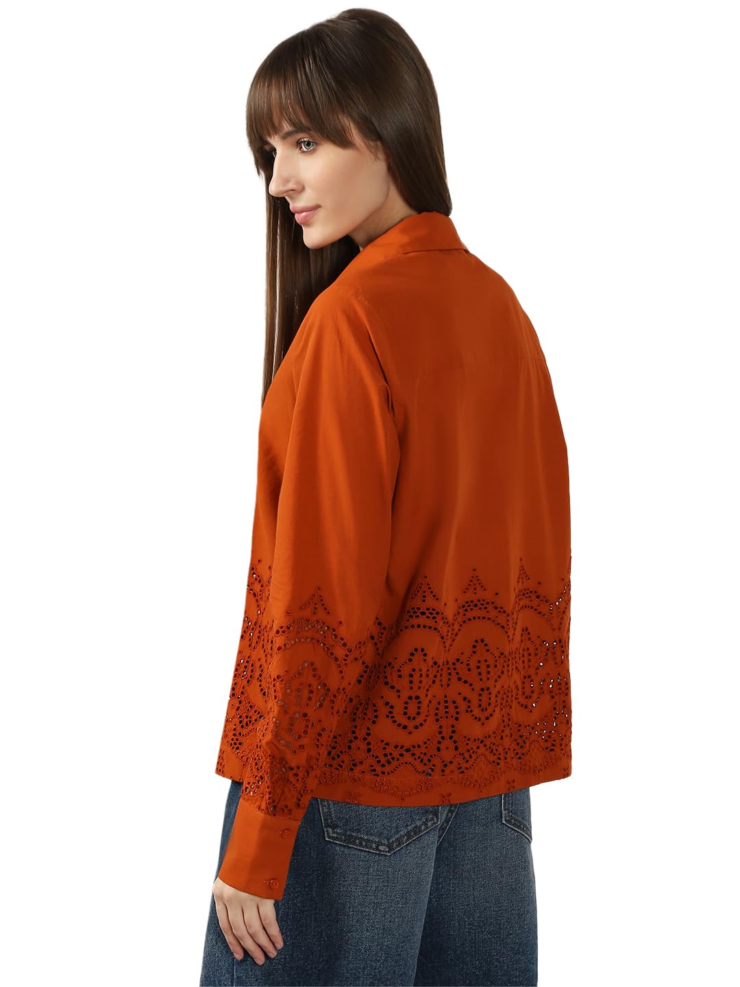 VERO MODA Women's Cotton Regular Fit Brown Shirt