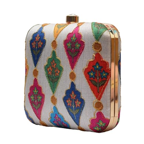 Artklim Traditional Motifs On Dreamy White Background Clutch Bag for women with Detachable Strap