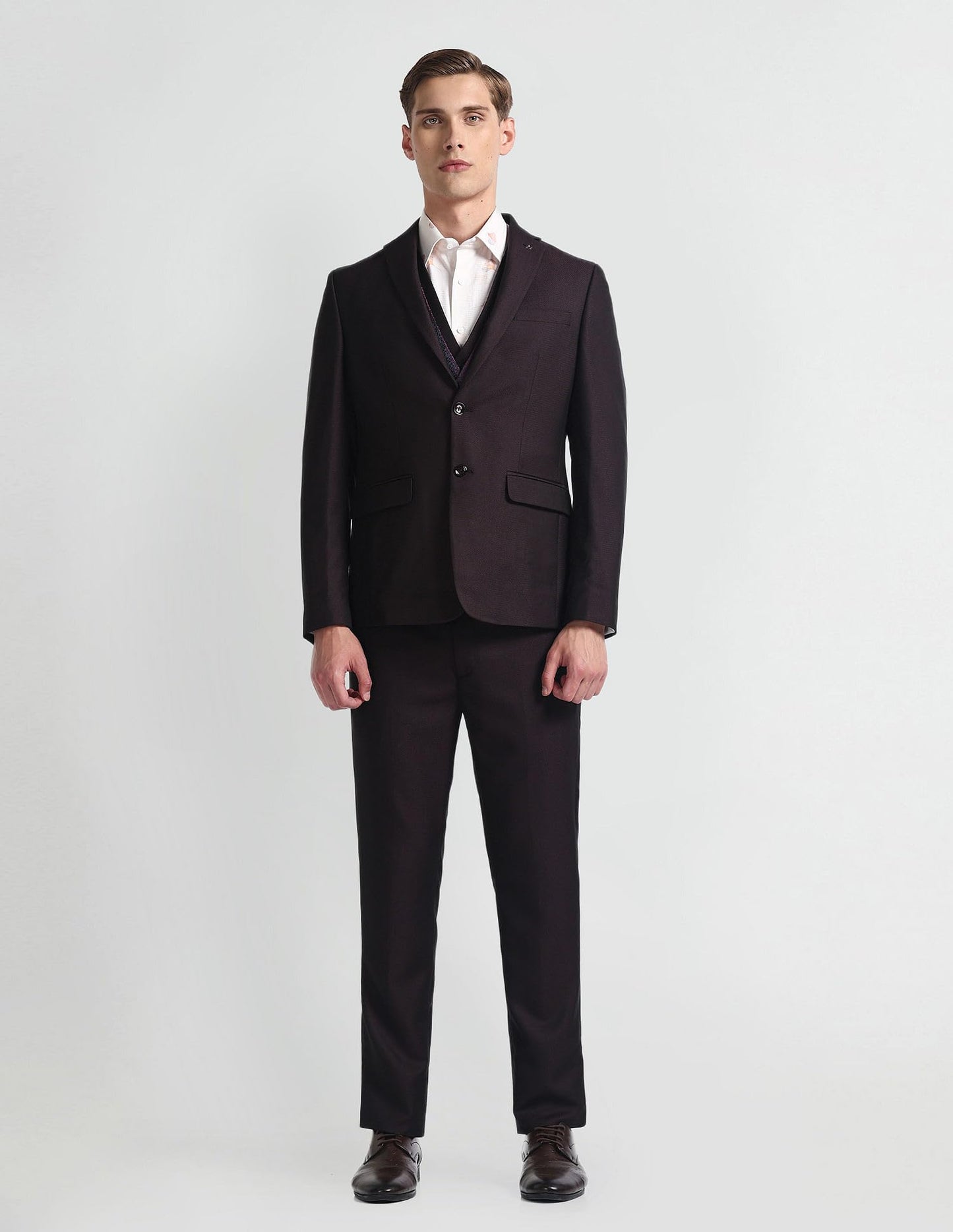 Arrow Men's Polyester Single Breasted Business Suit Pants Set (ARAHSU5558_Wine