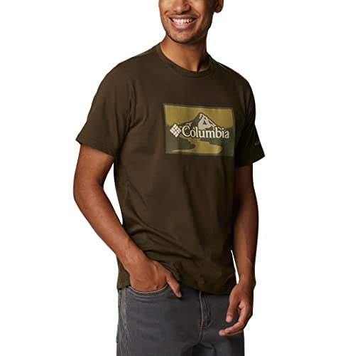 Columbia Mens Path Lake Graphic II T-Shirt, Olive Green, Peak2River Graphic, M