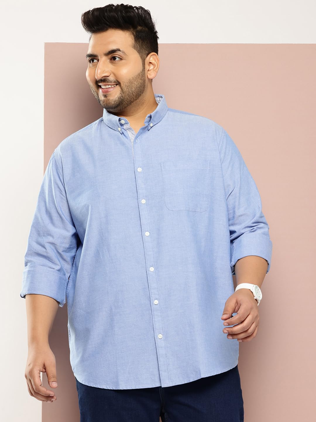 Thomas Scott Men's | Plus Size | Regular Fit | Long Sleeves | Button-Down Collar | Oxford Fabric | Casual | Shirts for Men (TS1427_Blue_6XL)