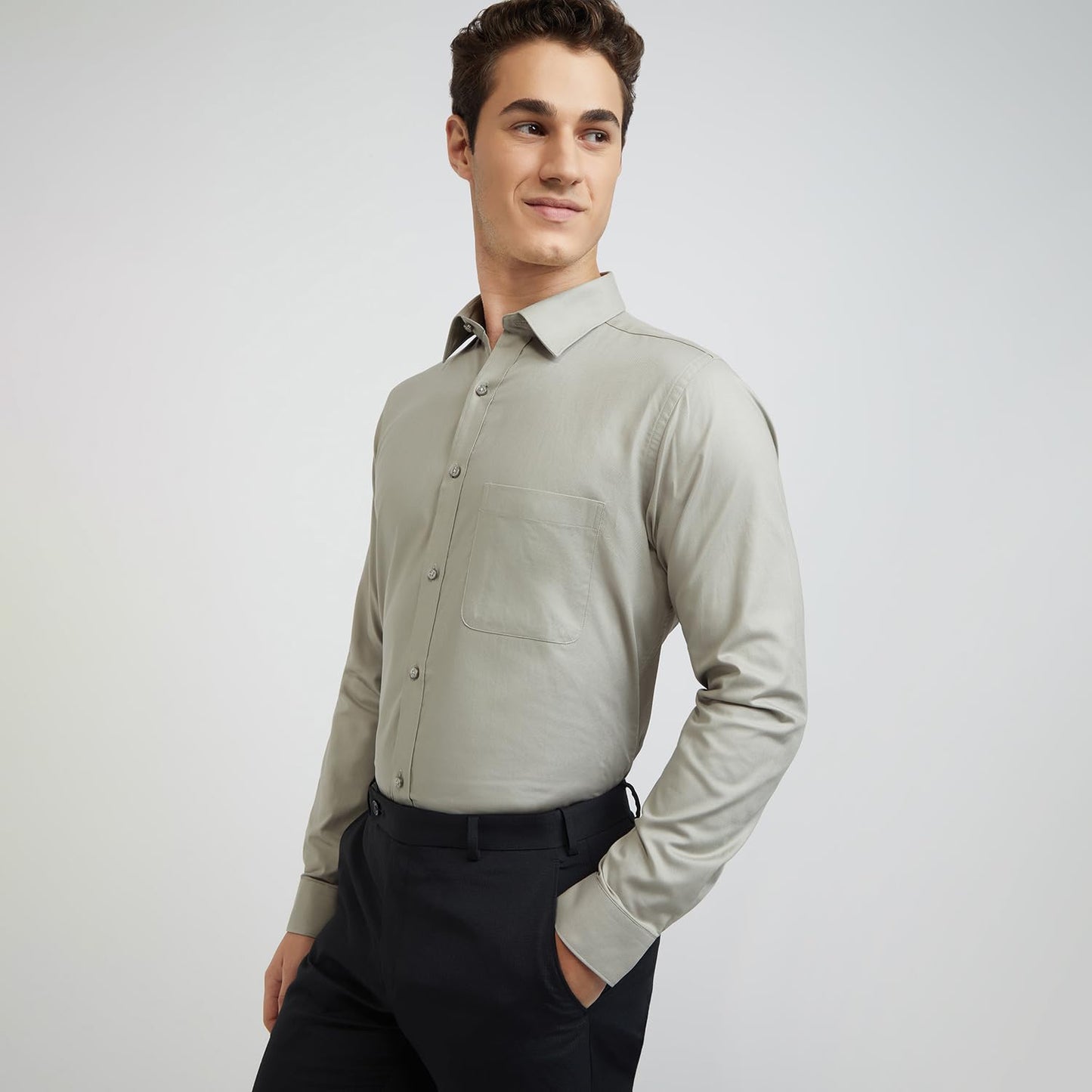 RAYMOND Men's Cotton Slim Shirt (RMSX12138-G3_Grey,42