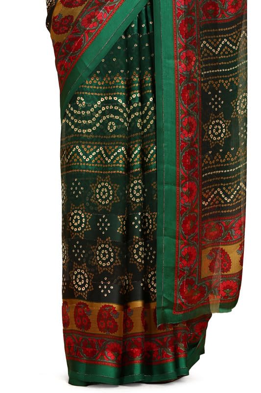 Soch Womens Green Chiffon Bandhani Print Saree