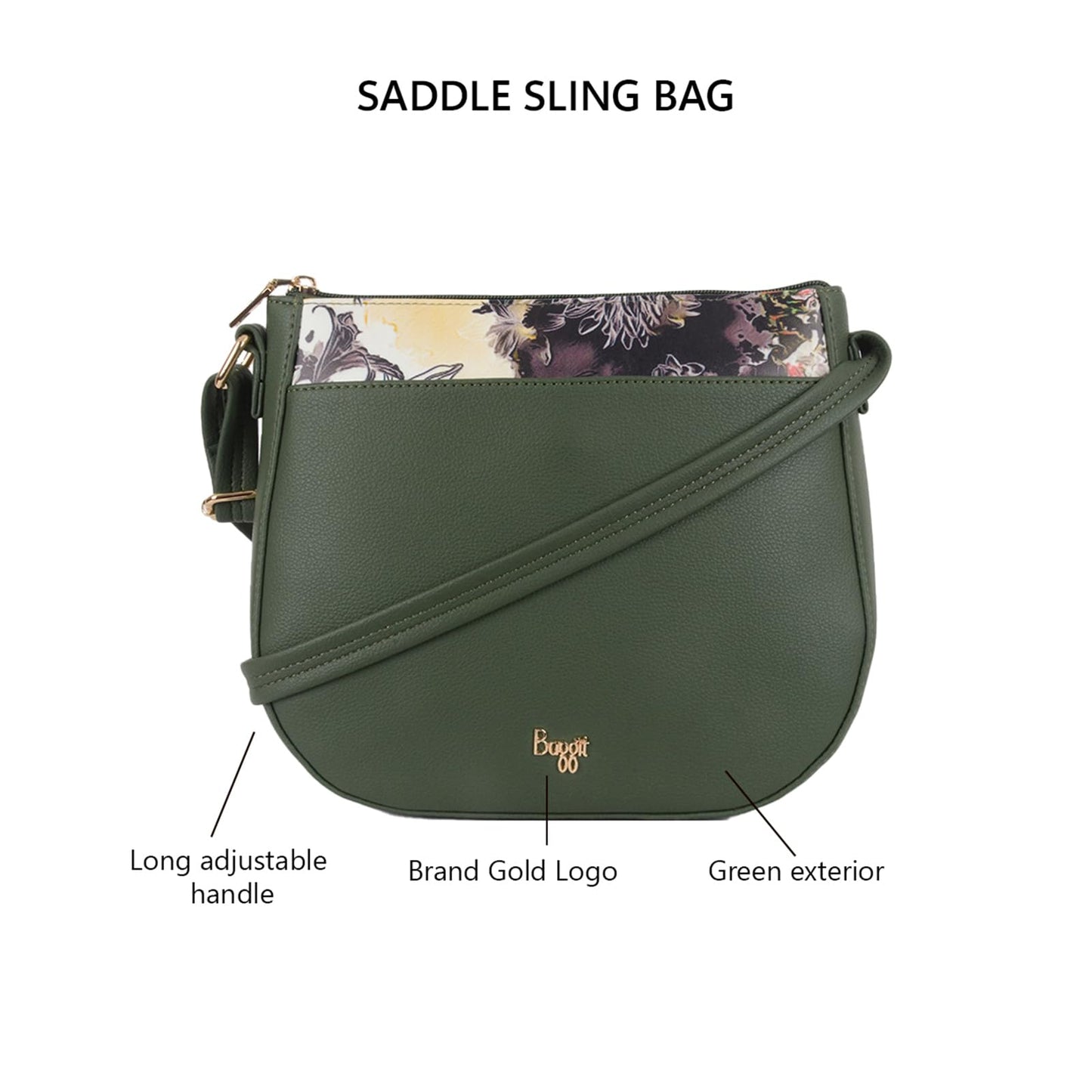 Baggit Women Green Small Size Sling Bag | Ladies Stylish Casual Cross Body Purse Handbag