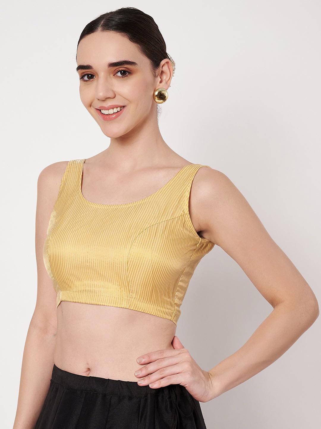 studio rasa Women's Chanderi Zari Stripe Blouse for Festive Wedding Party (TPWC62548XL_Beige_X-Large)