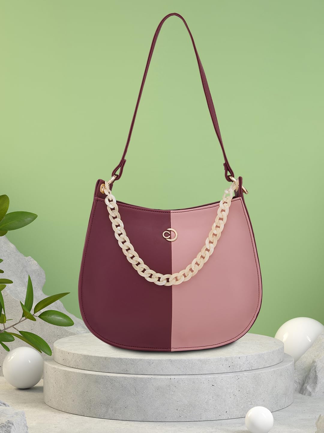 Caprese Perline Hobo, Burgundy-Small | Stylish Shoulder Bag for Women with Heavy Chain | Spacious Compartment & Secure Top Zip | Perfect for Casual/Party & Daily Outings