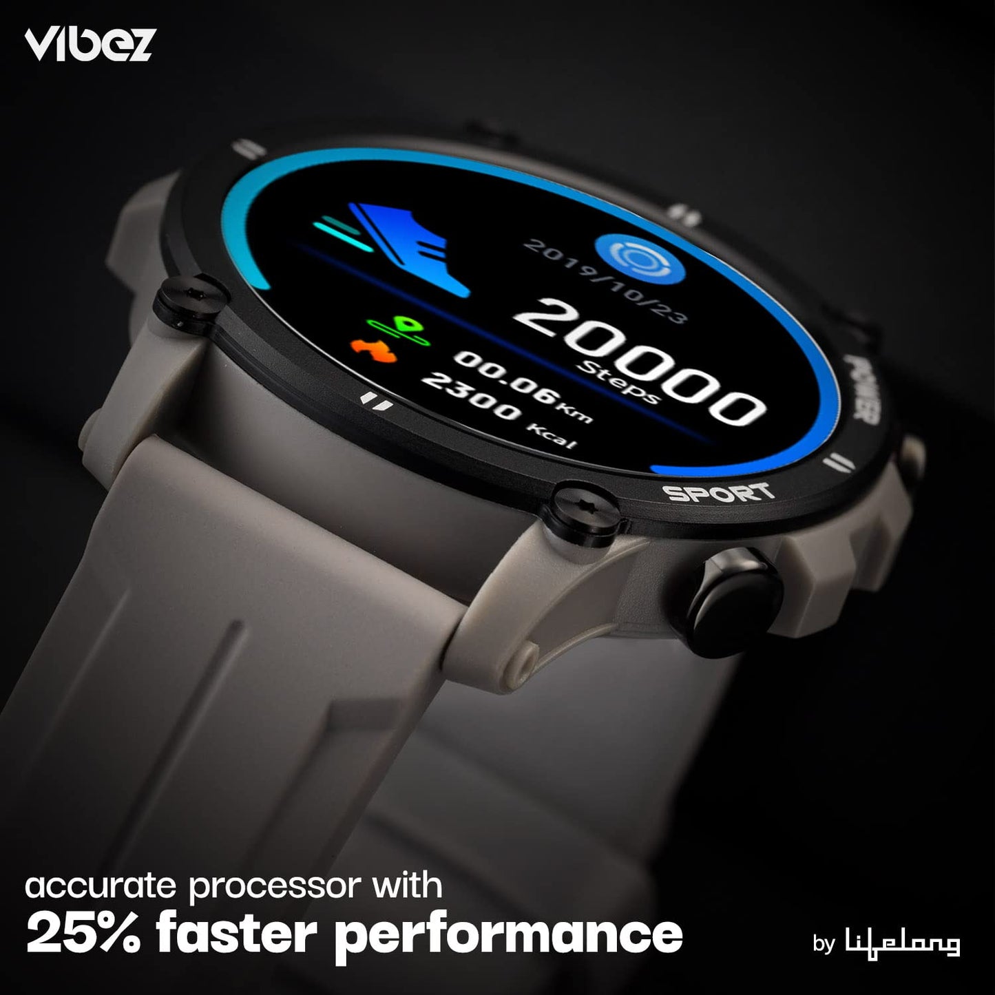 Vibez by Lifelong Haile Smartwatch For Men with HD Display|24x7 Heart Rate & Blood Oxygen Tracking|24 Sports Mode|Sleep Monitor|IP67 Waterproof|7 days Battery Backup (VBSWM1008, 1 Year Manufacturer Warranty, Grey)