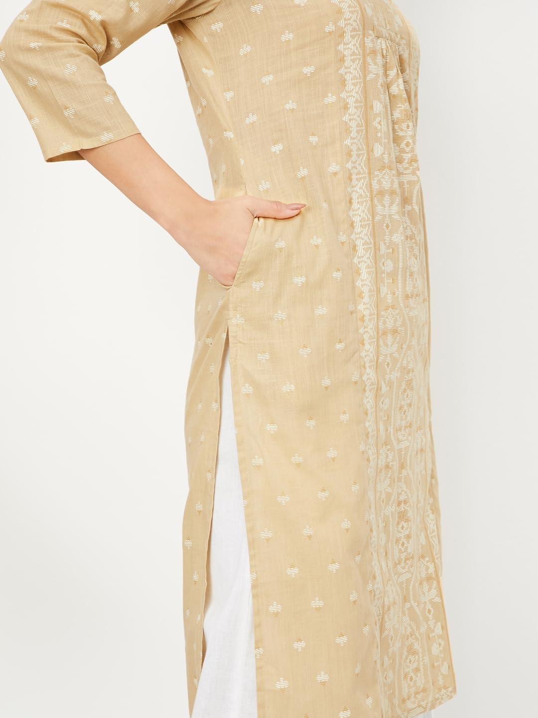 Max Women's Cotton Blend Regular Kurta (LOPKSP25BI_Beige