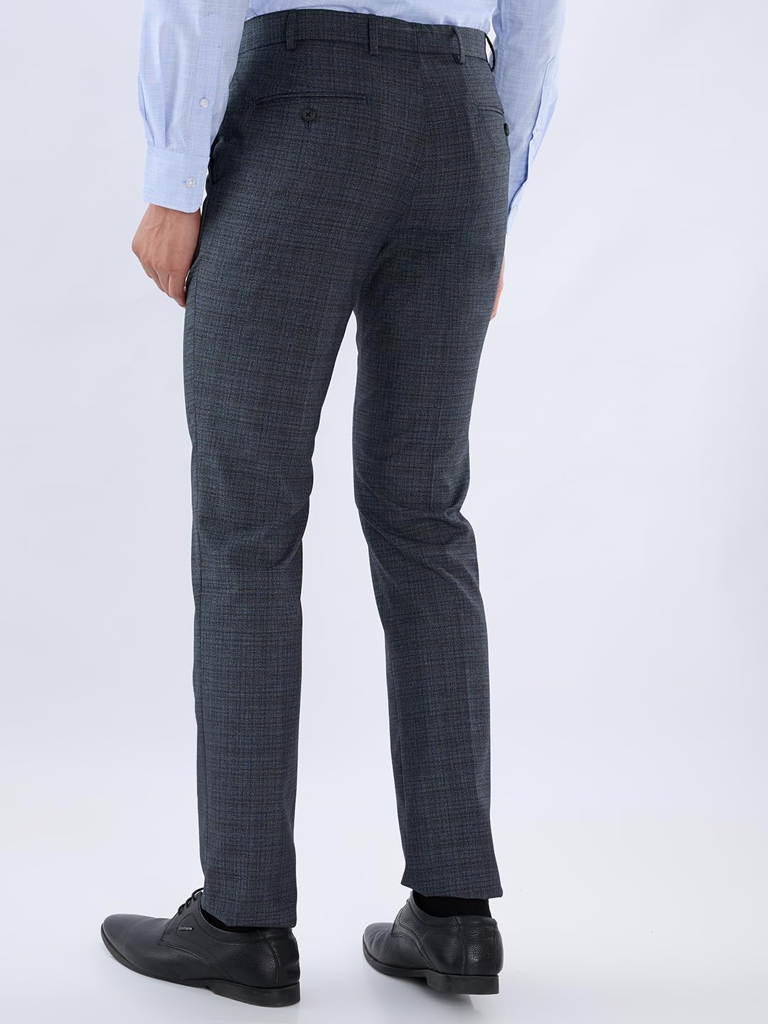 Park Avenue Men Slim Fit Solid Pattern Polyester Blend Flat Front Formal Trouser Medium Blue