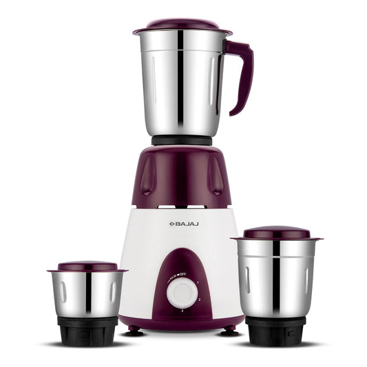 Bajaj Rex Mixer Grinder 500W | Mixie For Kitchen With Nutri-Pro Features | 3 SS Mixer Jars For Heavy Duty Grinding | Adjustable Speed Control | Multifunctional Blade System | 2 Yr Warranty【Purple】