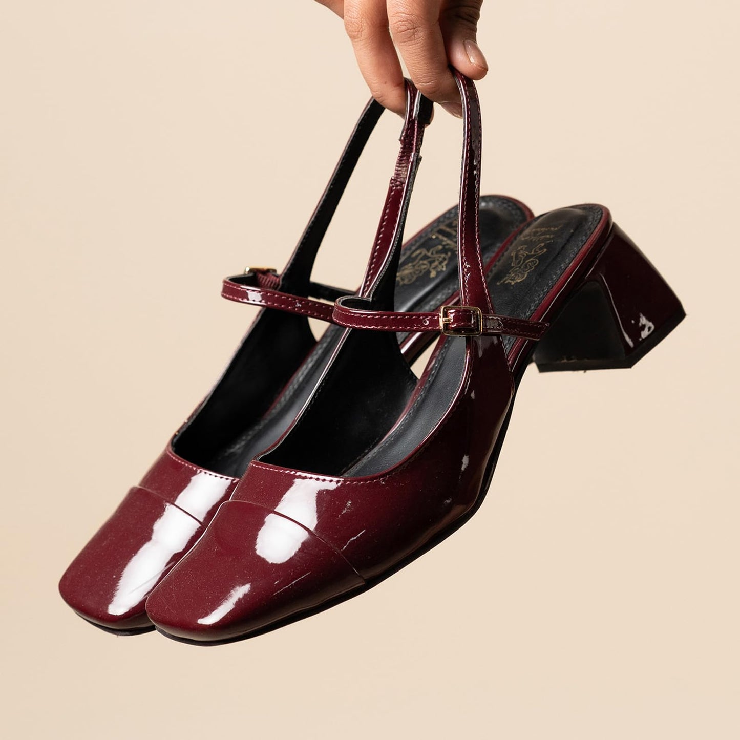 Theater Women Twiggy Cherry Red Mary Jane Heels | Square Toe Slingback Block Heel Sandals with Adjustable Strap | Comfortable & Stylish Shoes for Office, Party and Casual Wear