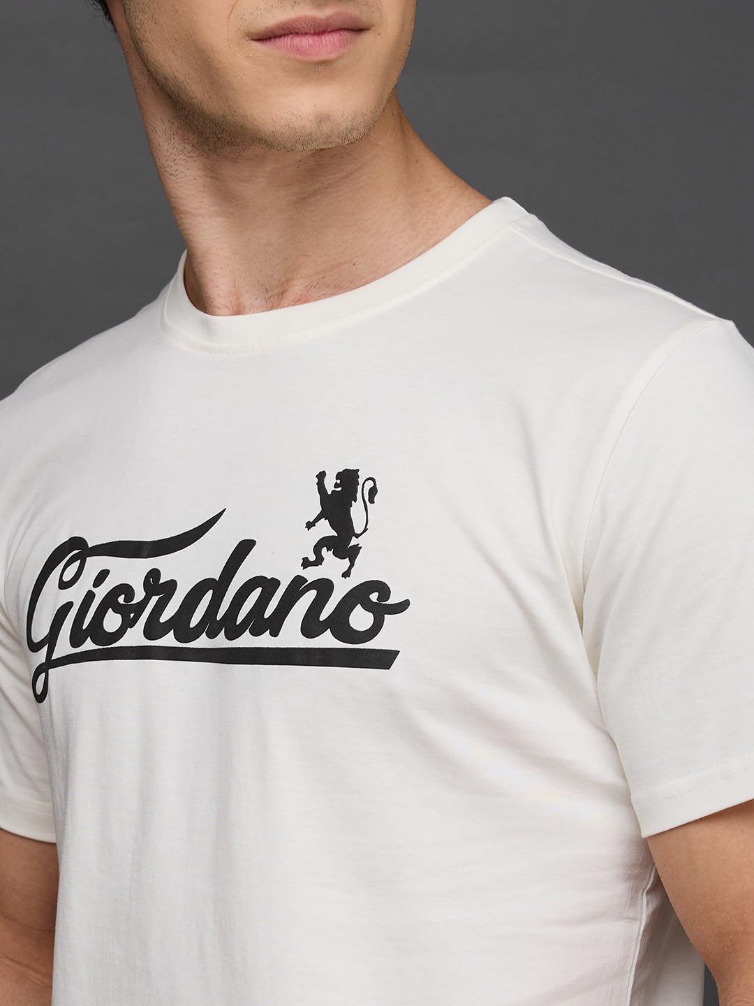 Giordano White Cotton Brand Logo Printed Slim Fit Short Sleeves T-Shirt