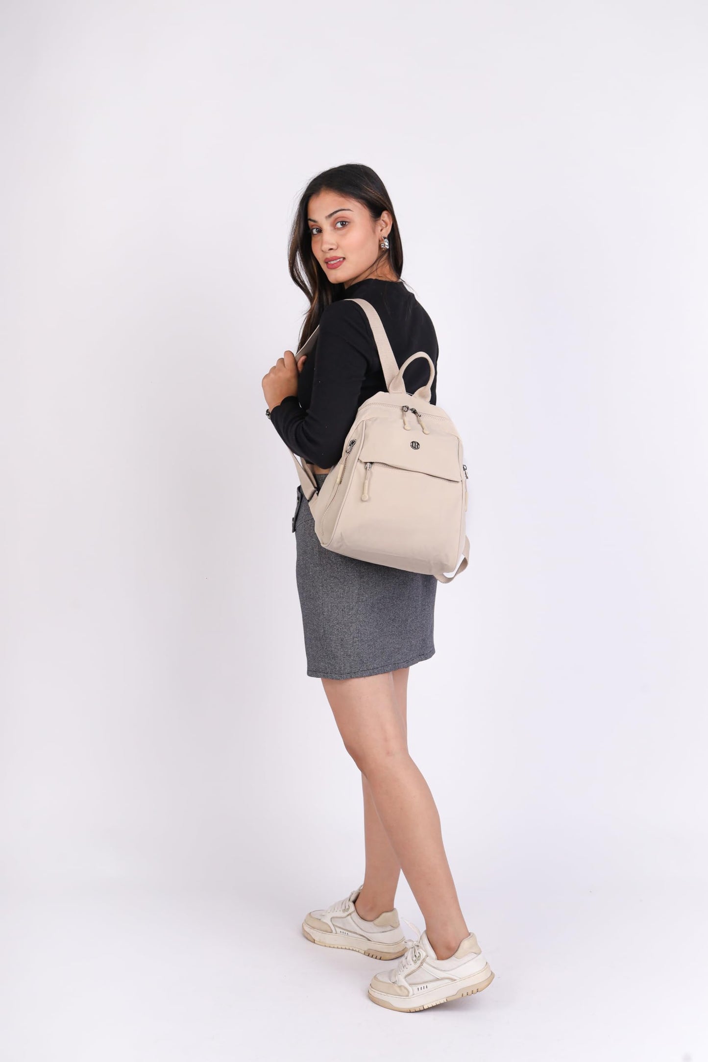 TS WITH TECHSUN Women Mini Backpack | Water-Resistant Compact Bag for Travel, Daily Use & Casual Outings | Fits Only Essentials (L) 26CM X (W) 15CM X (H) 32CM ((L) 26CM X (W) 15CM X (H) 32CM) BEIGE