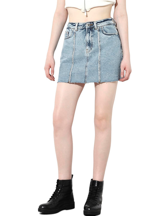 ONLY Women's Solid Flared High-Rise Blue Skirt