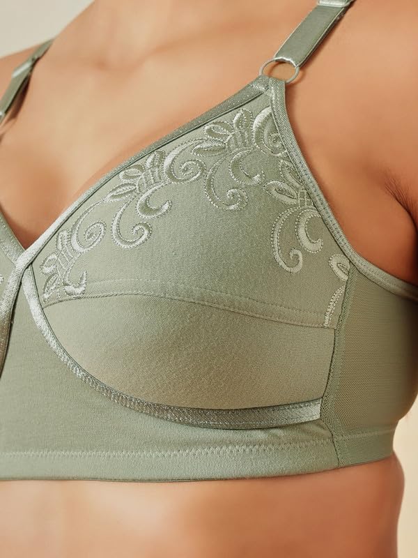 Clovia Women's Cotton Non-Padded Non-Wired Full Coverage Bra (BR2423P11_32B_Green)