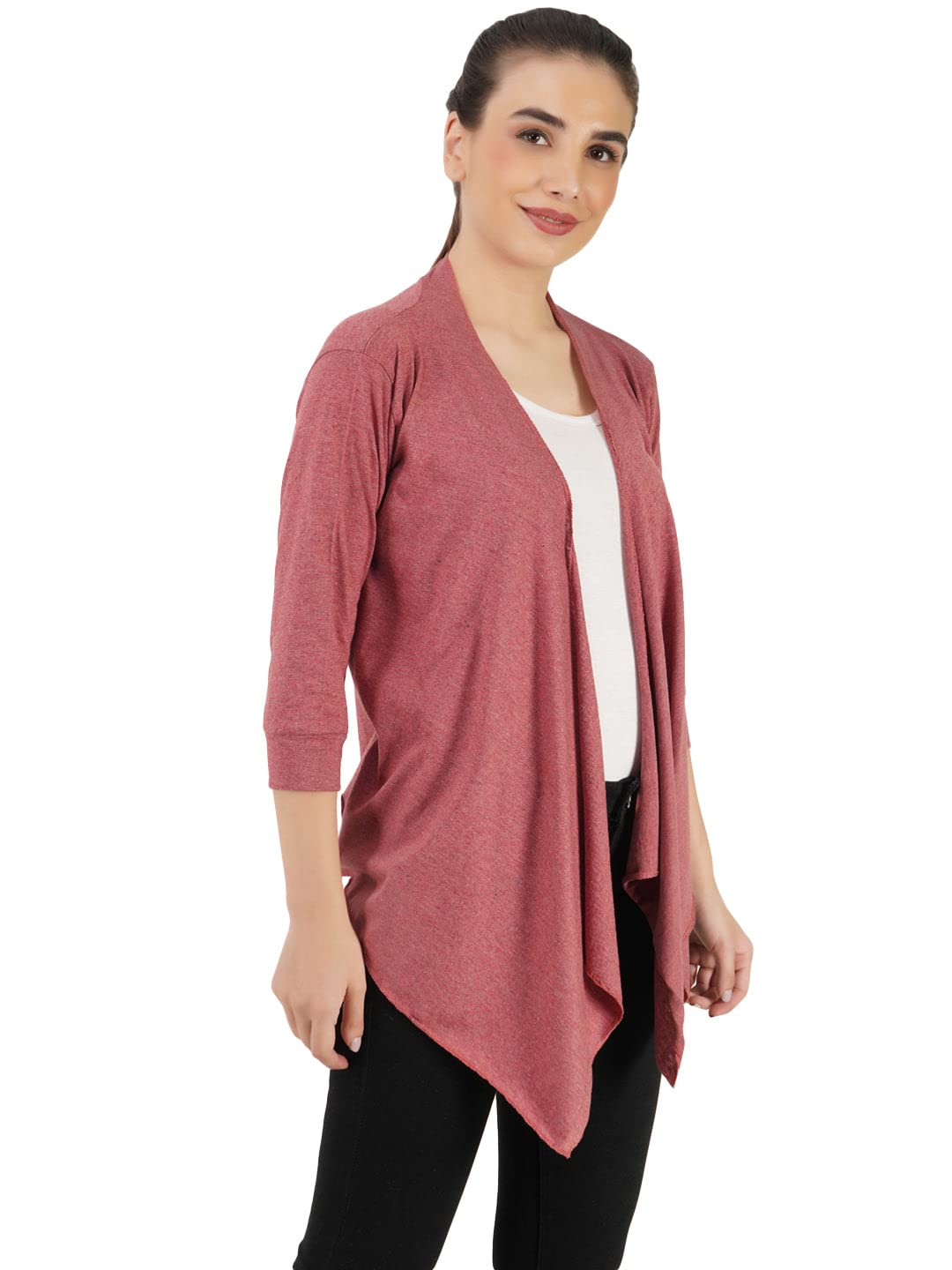 Amazon Brand-Nora Nico Women's Cotton Red Melange Waterfall Shrug, Small