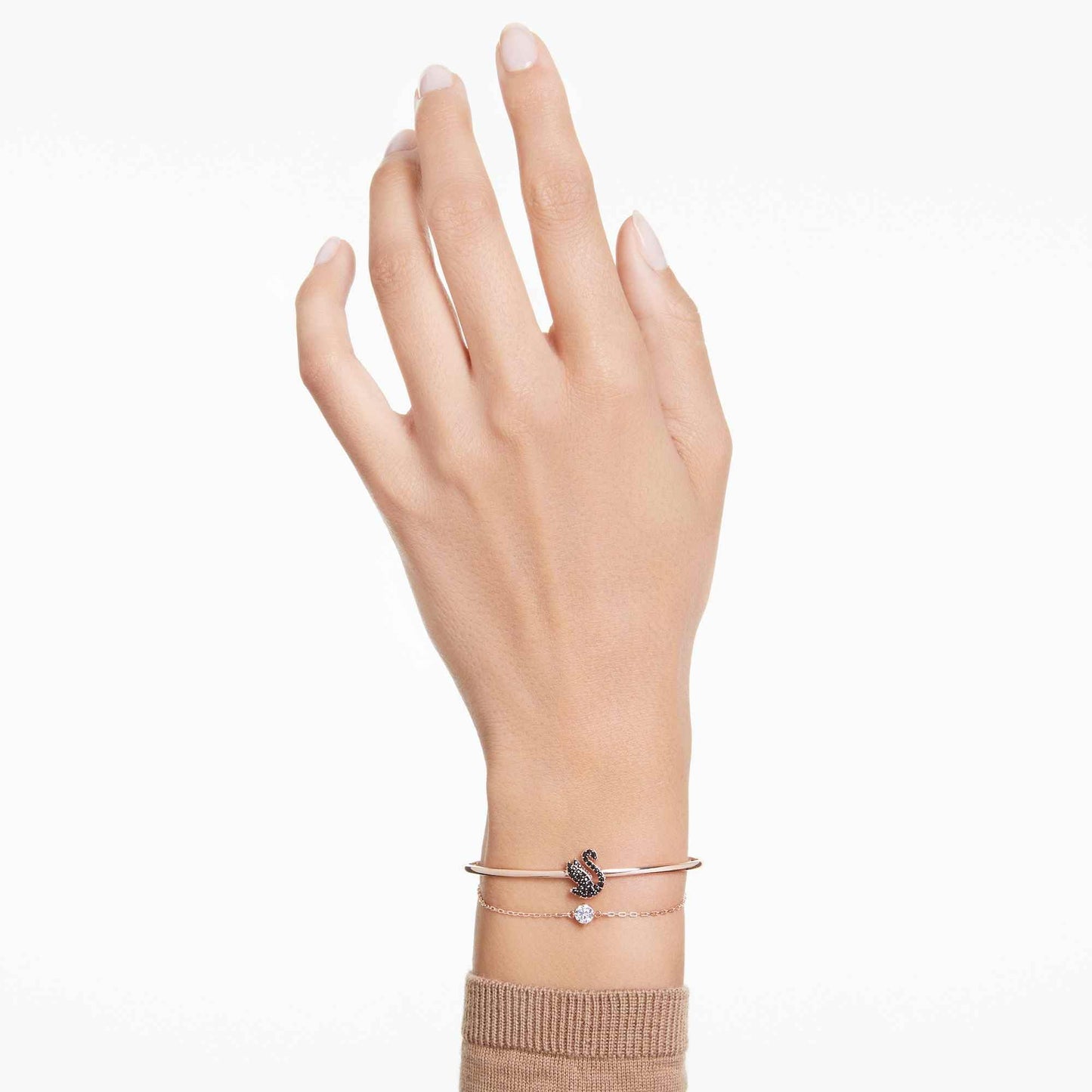 Swarovski Iconic Swan Bangle, Swan, Black, Rose Gold-Tone Plated