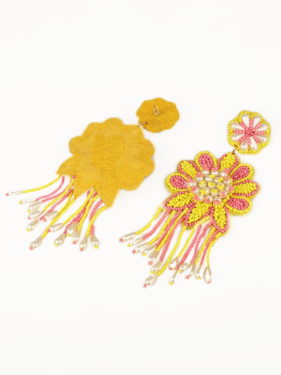 VENI Women's Handmade Beads Jewellery Set For Haldi Mehndi Of Bride For Weddin Pink Yellow