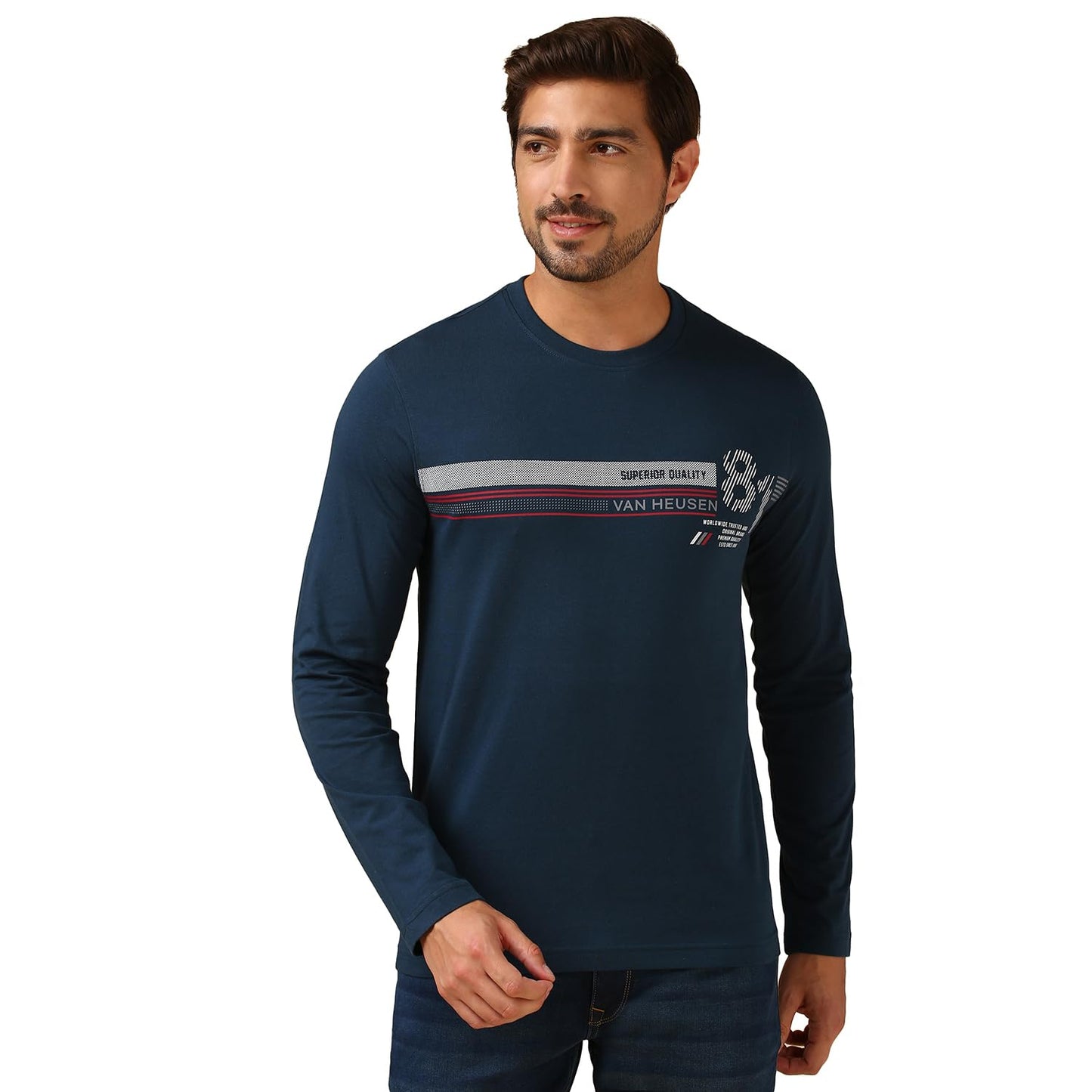 Van Heusen Men's Regular Fit T-Shirt (IHQTS1LDSS60095_Navy_L_Blue