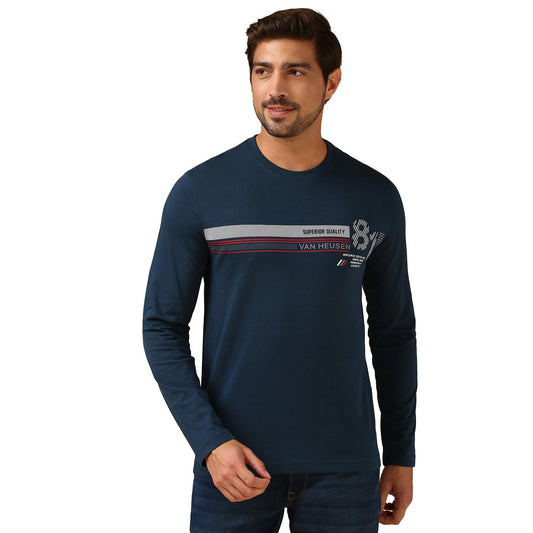 Van Heusen Men's Regular Fit T-Shirt (IHQTS1LDSS60095_Navy_L_Blue