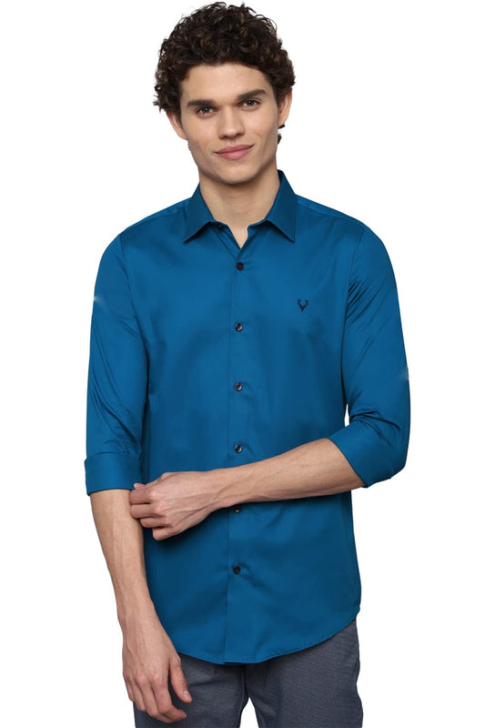 Allen Solly Men's Solid Regular Fit Shirt (ASSFQMOP403092_Blue 40)