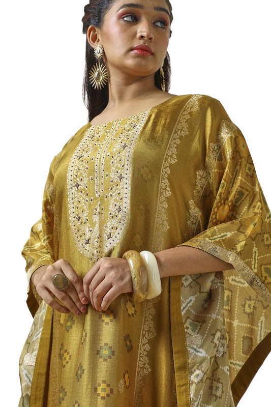 Soch Womens Mustard Brocade Zari Woven Kaftan with Beads