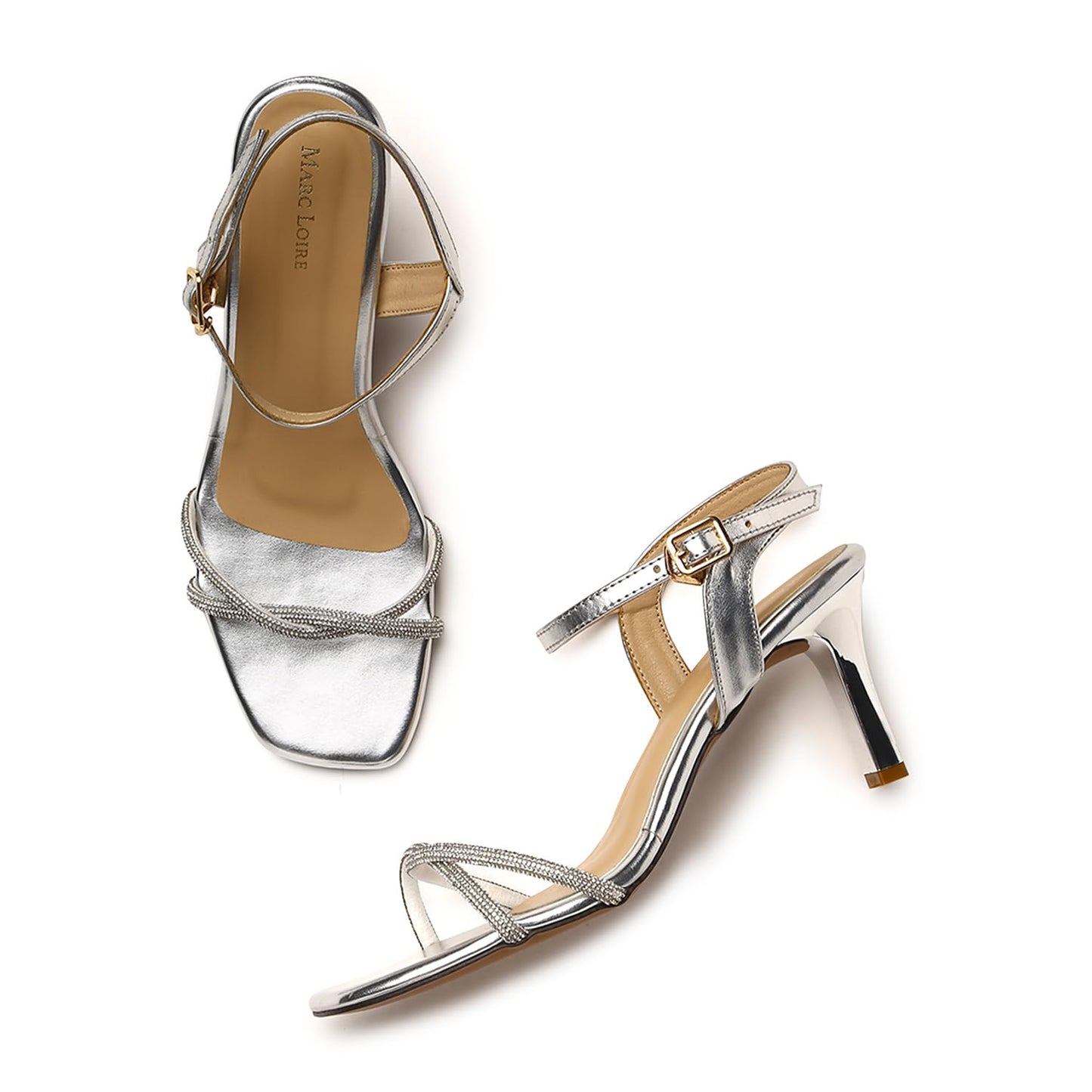 Marc Loire Women Embellished Slim Heel Fashion Sandal with Adjustable Ankle Strap (Silver, 4)