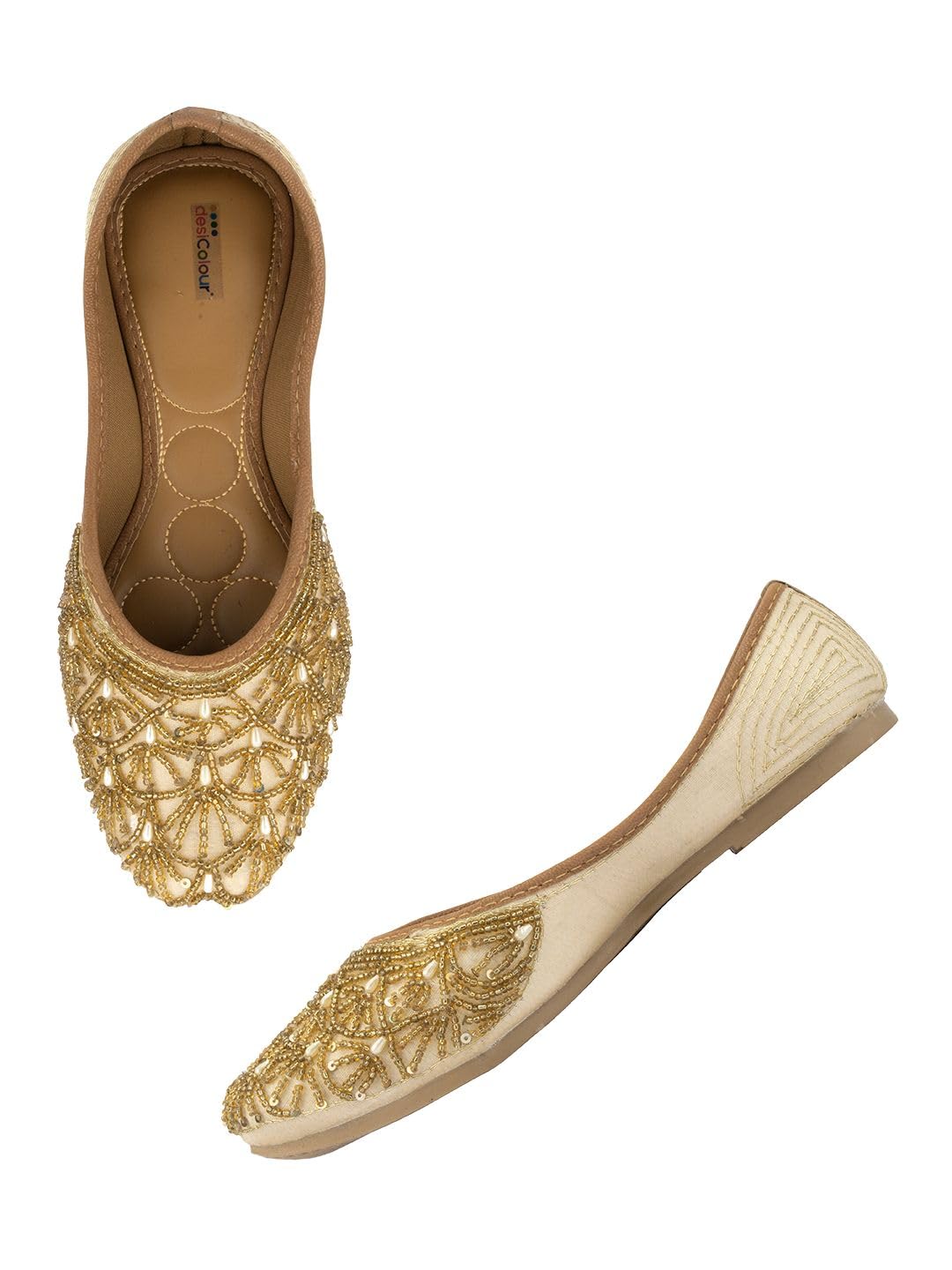 DESI COLOUR Women Ethnic Footwear Mojari/Punjabi Jutti- Dabka Work6 (Beige, Numeric_6)