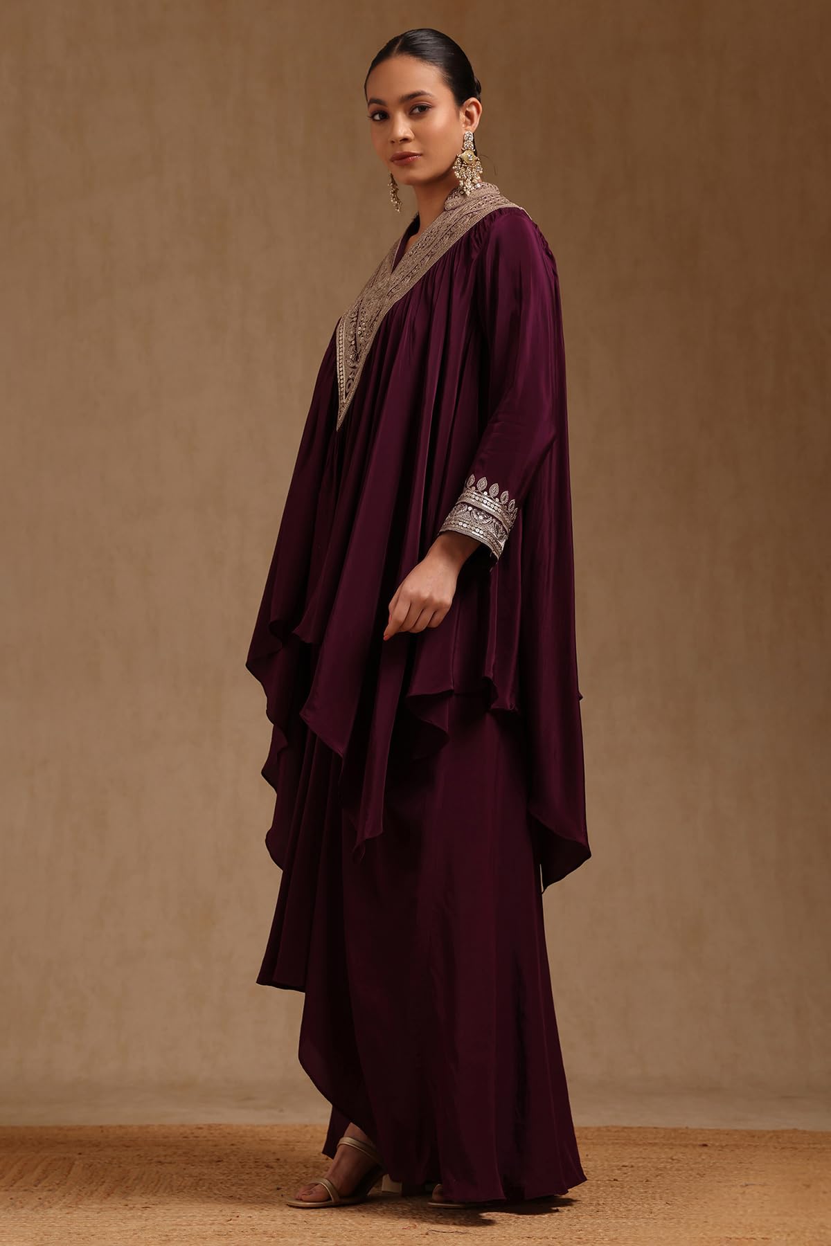 Soch Womens Wine Crepe Embroidered Co-Ord Set With Sequins