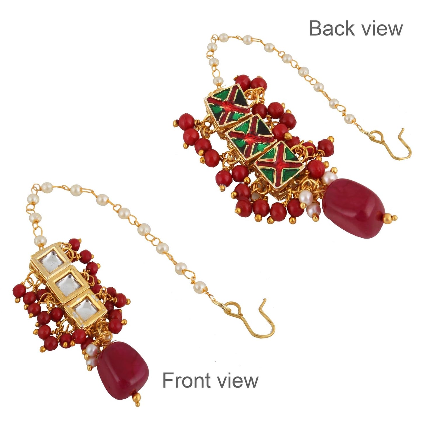 Lucky Jewellery Back Meenakari 18k Gold Plated Maroon Color Square Shape Tika Earring Combo Jewellery Set Uncut Kundan Big Faux Kundan Dibbi Kundan Choker Necklace Set for Girl's & Women