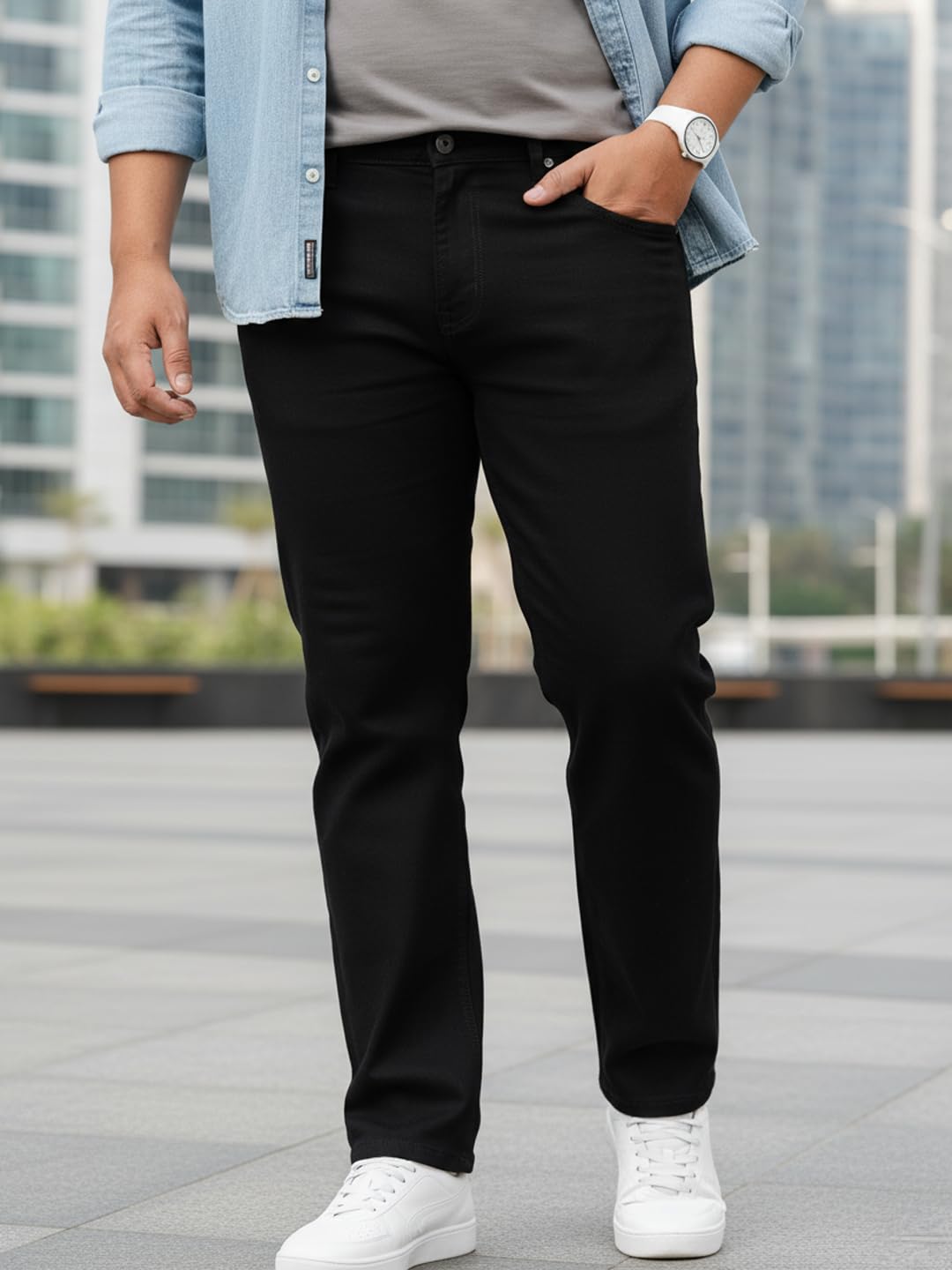Urbano Plus Men's Black Regular Fit Washed Jeans Stretchable (plusmpsp-black-44-01)