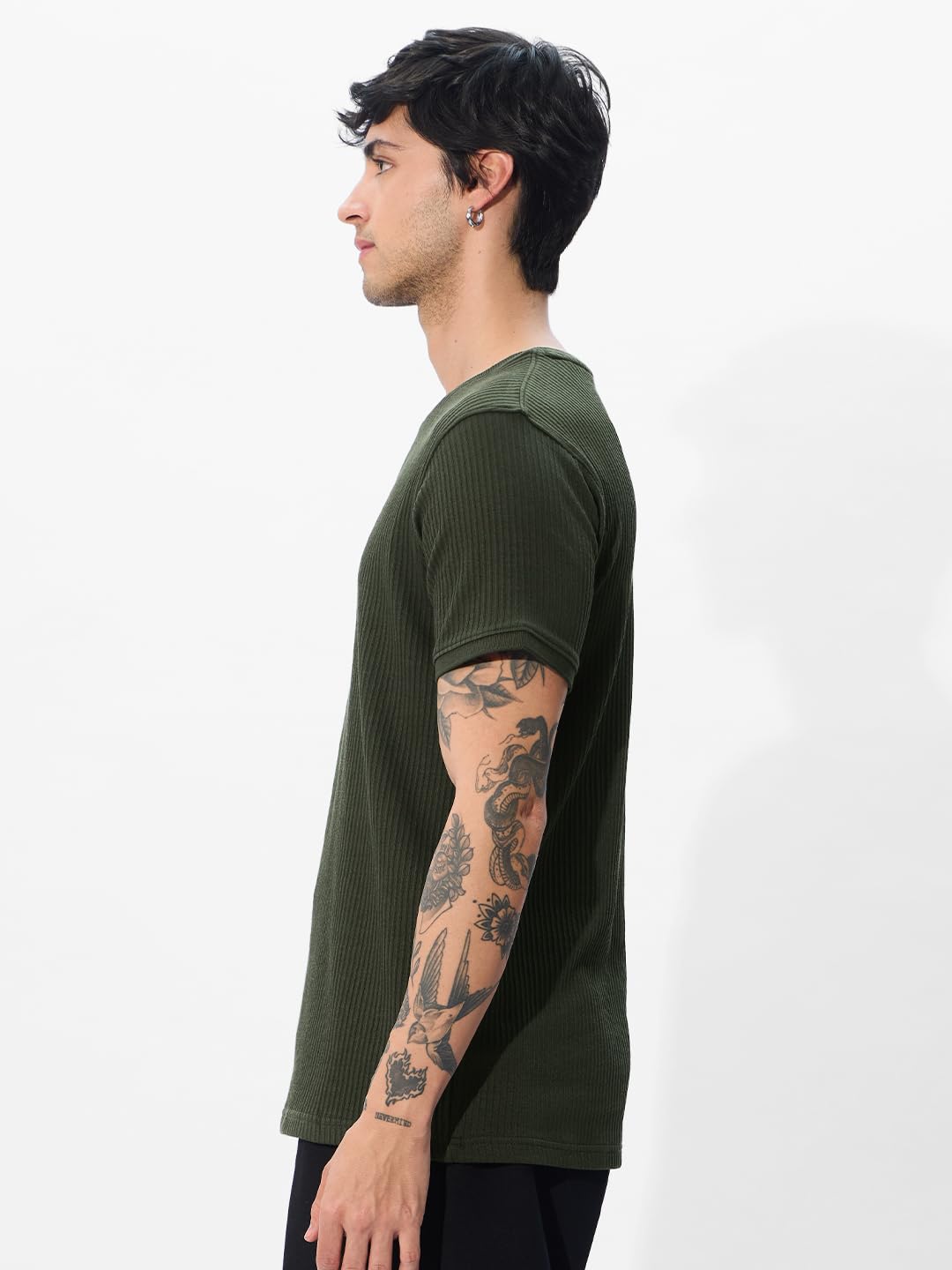 The Souled Store Official Korean T-Shirt: Olive Men and Boys Short Sleeves Round Neck Purple Graphic Printed Regular Fit Cotton T-Shirts