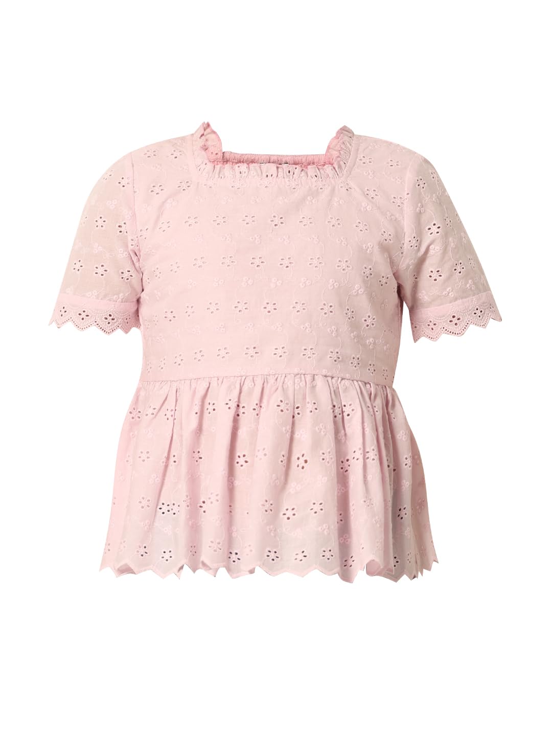 VERO MODA Girls Solid Cotton Pink Peplum Top