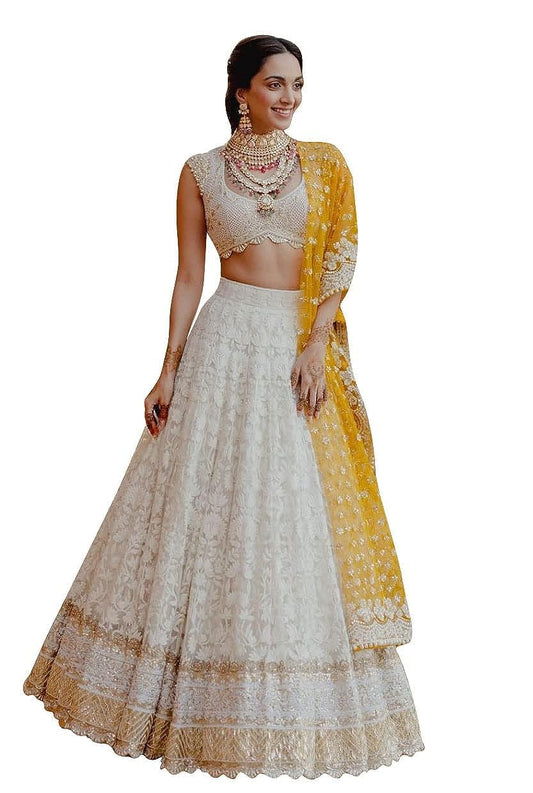 Zeel Clothing Women's Georgette Semi-Stitched Lehenga Choli White Wedding Bridal Free Size