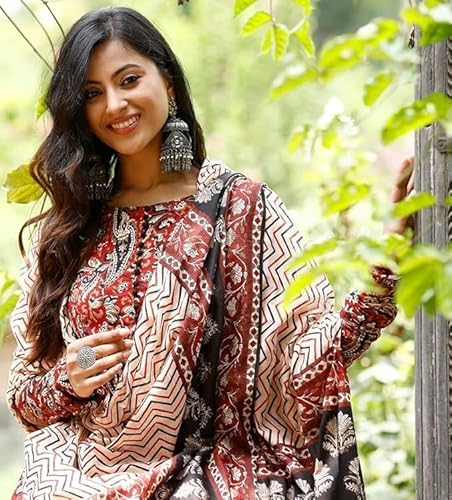 Avayayat Women's Rayon Blend Anarkali Printed Kurta with Palazzo & Dupatta Set Floral Printed Salwar Suit Set Kurta Pant with Dupatta Kurta Set for Women Black (IN, Alpha, XS, Black)