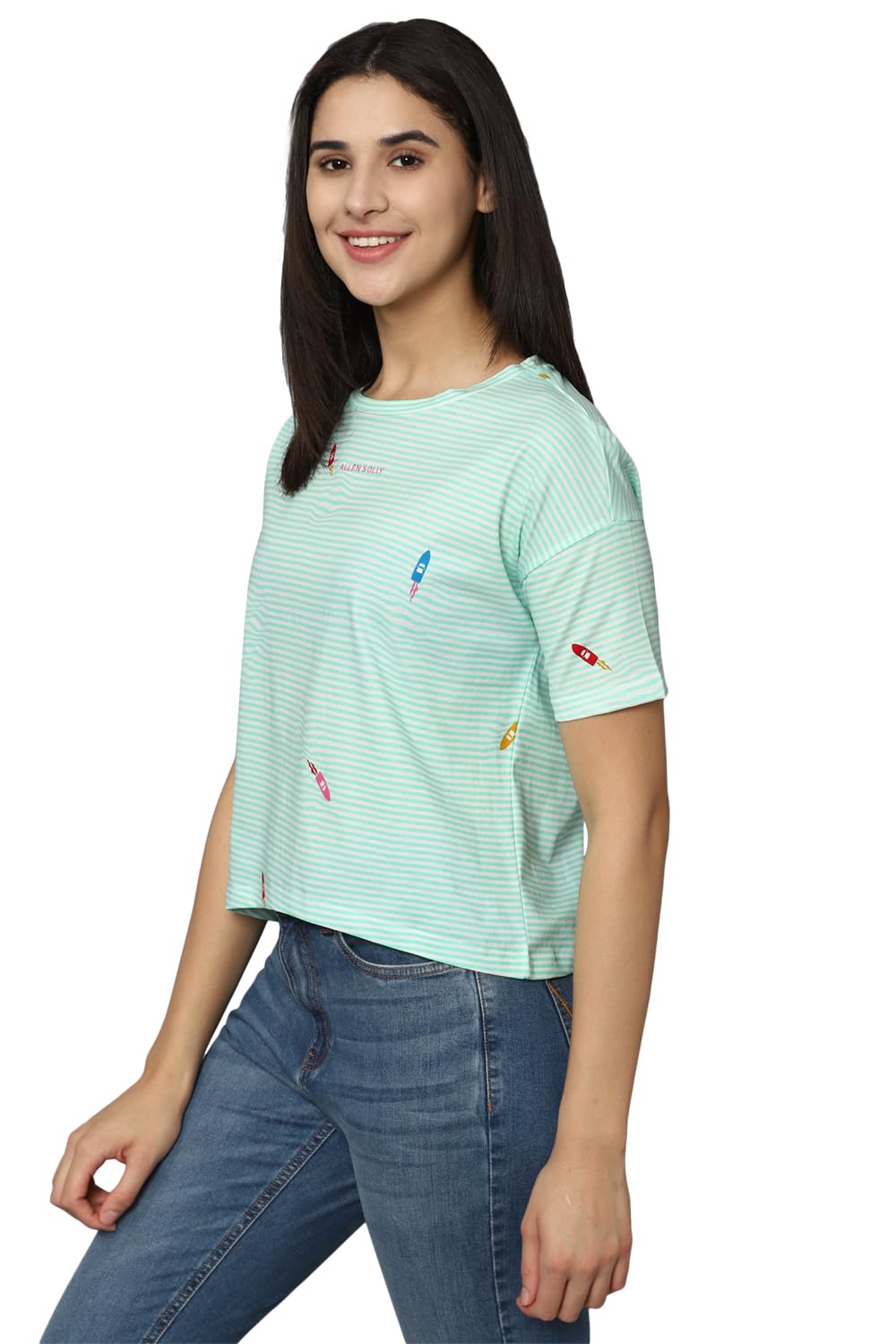 Allen Solly Women's Regular Fit T-Shirt (AHKCCRGB037893_Blue