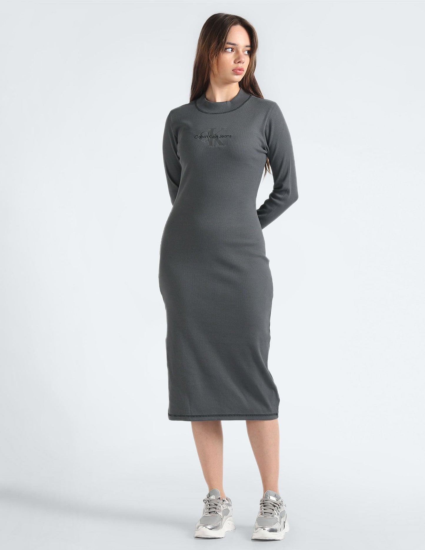 Calvin Klein Women's Cotton Bodycon Midi Casual Dress (J20J222514PT2 Black