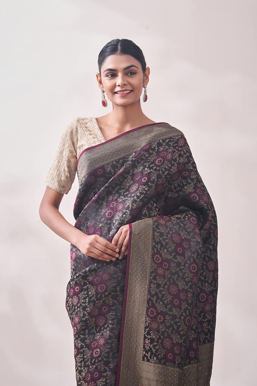 MOHEY Women's Saree, Suitable for Party, Anniversary & Wedding Sari for Women, Weaved Art Silk (Wine)