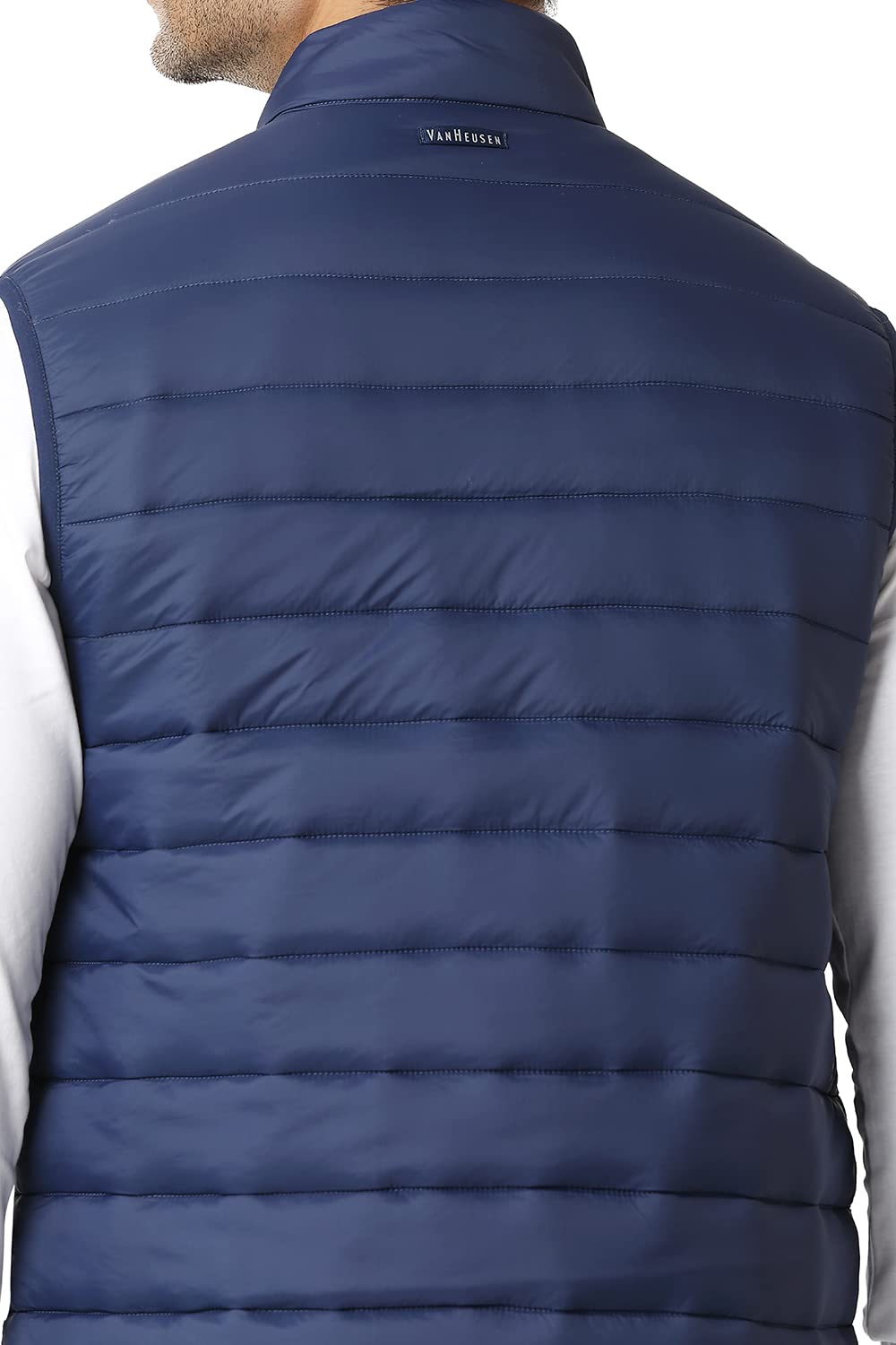 Van Heusen Athleisure Men Woven Jacket - 100% Nylon - Extra Warm, High Neck, Zip Front, Sleeveless_80005_Navy_L