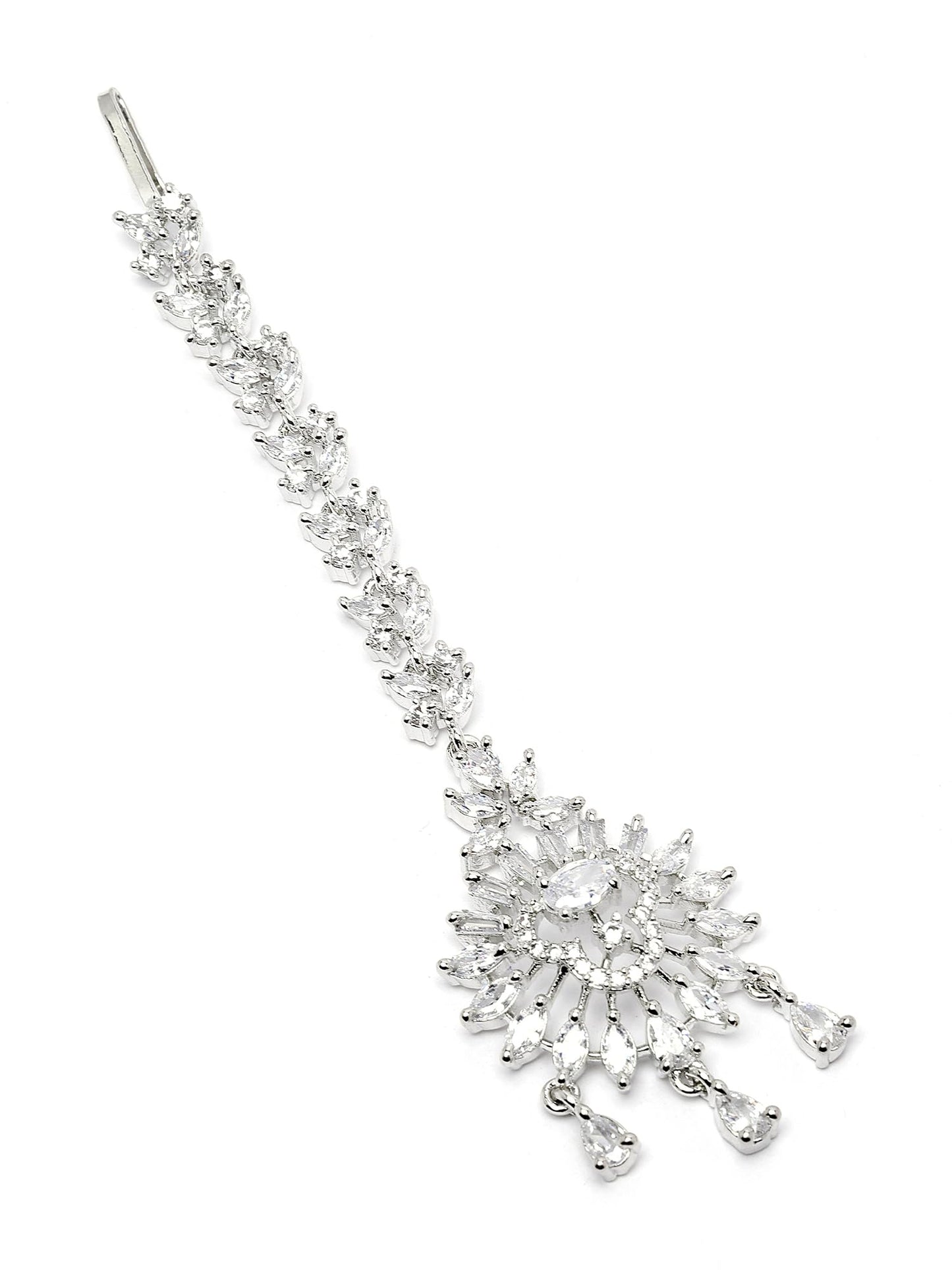 Karatcart Silver Plated American Diamond Studded Maangtikka for Women