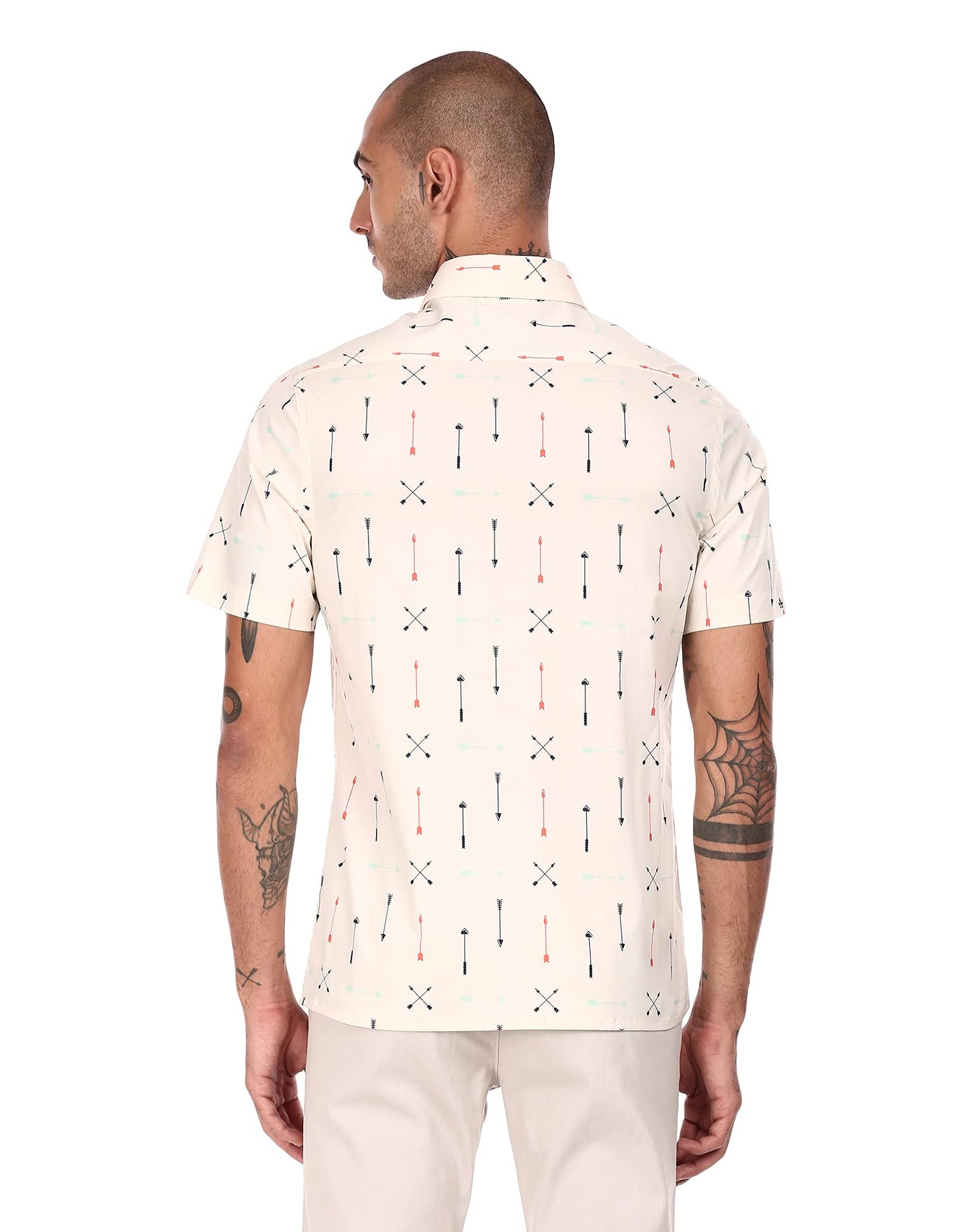 Arrow Men's Printed Slim Shirt (ANABSH1031_Beige 38)