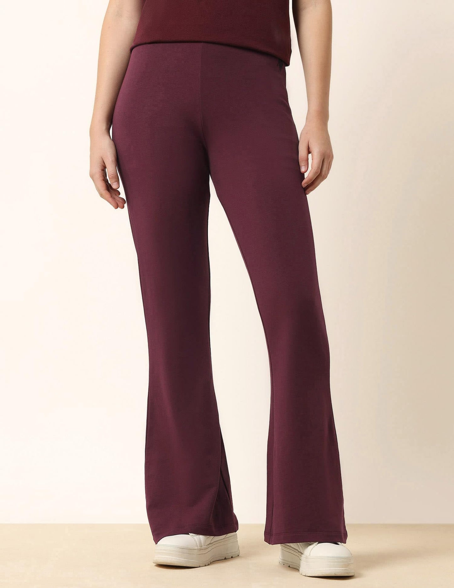 U.S. POLO ASSN. Women High-Rise Flared Fit Lounge Pants (UWSS25TRO125_Red_M)