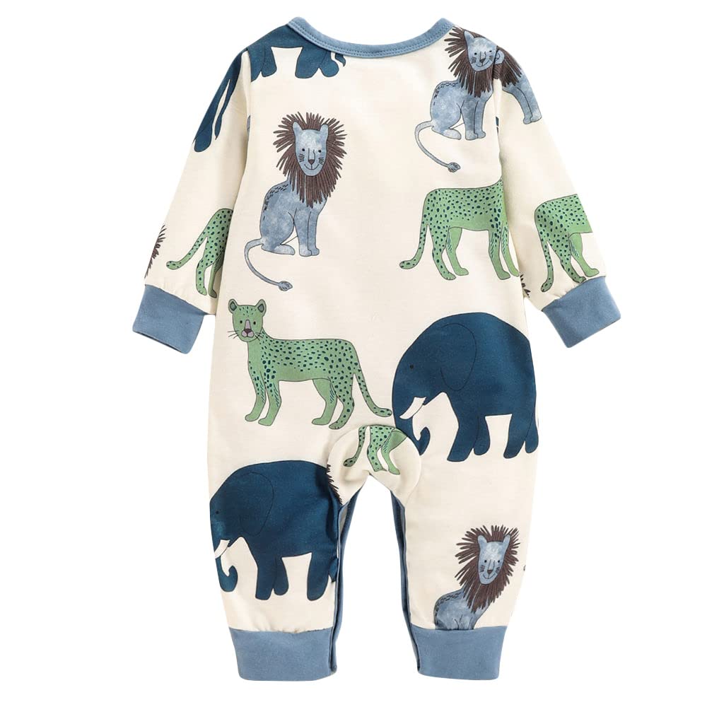 Hopscotch Boys Animal Print Full-Sleeve Bodysuit In Multi Color for Ages 0-3 Months