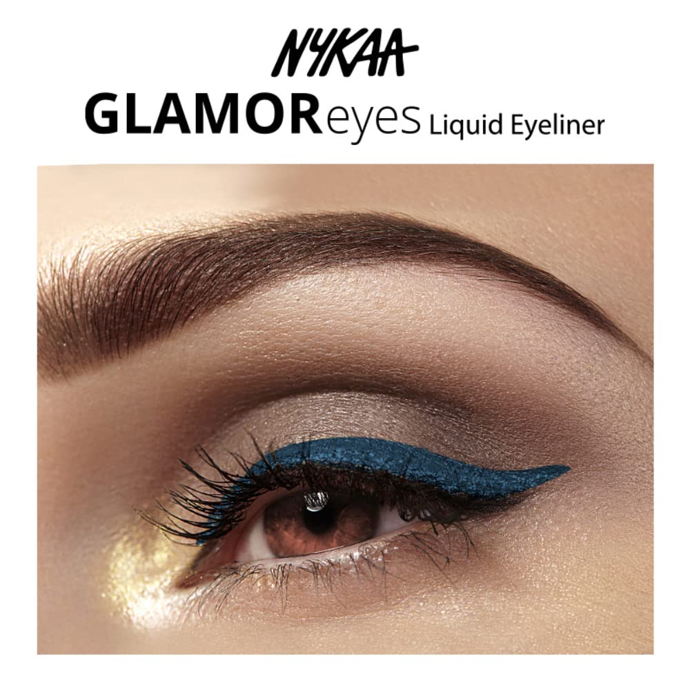 Nykaa Glamoreyes Waterproof & Smudgeproof Coloured Natural Liquid Eyeliner - Blue - Chaotic Calypso,1 count (Pack of 1)