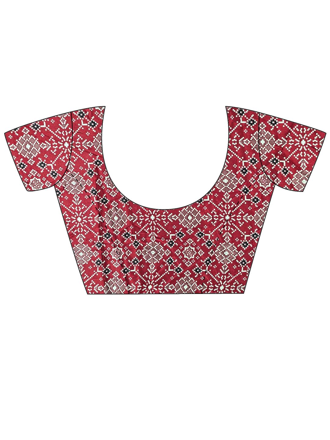 SAREE MALL Women's Ajrkh Print Satin Crepe Polka Dot Printed Saree With Unstitched Blouse Piece(Black_MOHAR101B_HS)