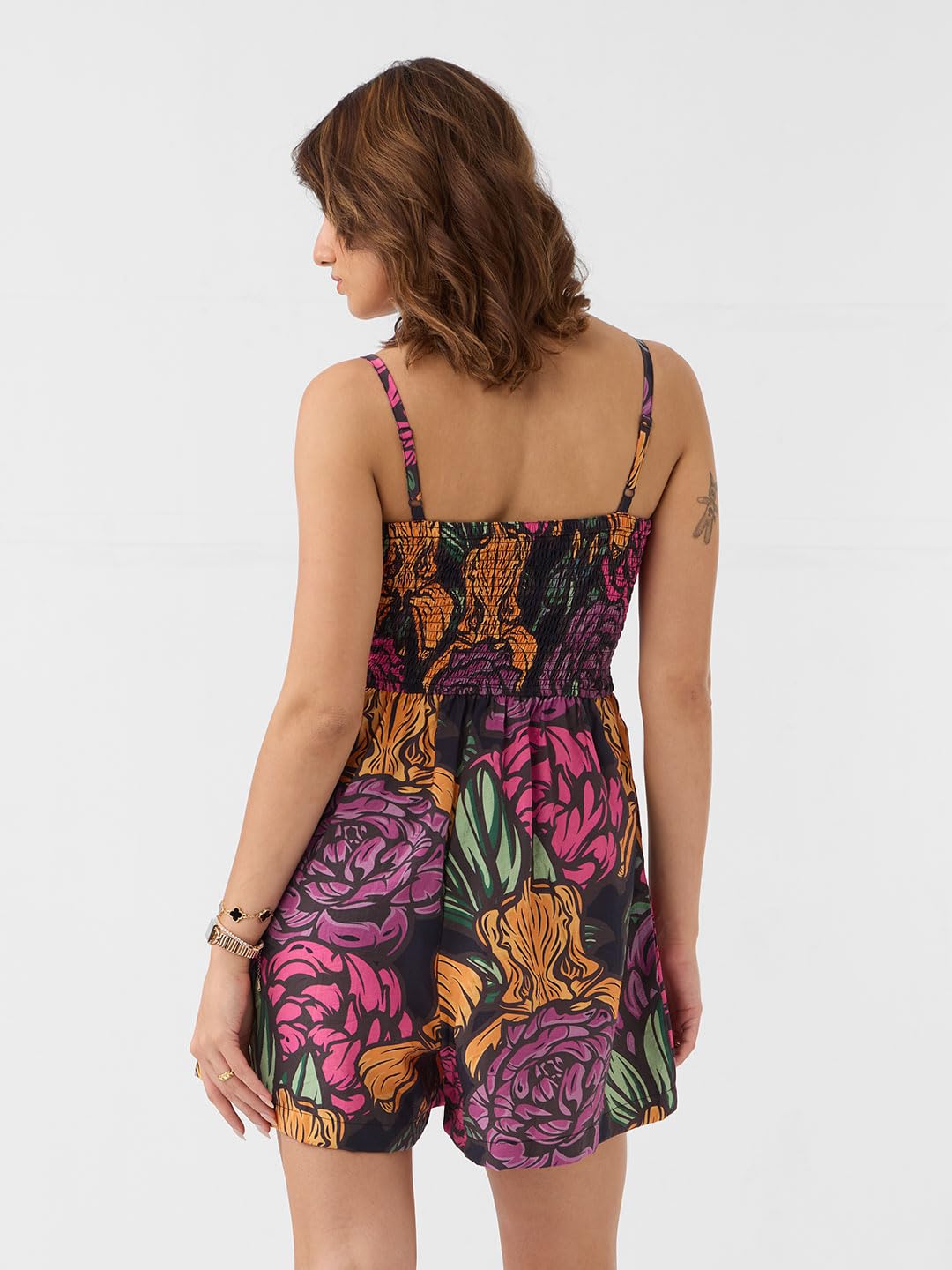 The Souled Store Blossom Women and Girls Square Neck Sleeveless Black Printed Regular Fit Viscose Blend Mini Playsuits